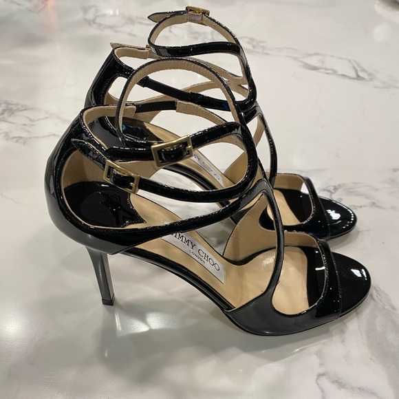Jimmy Choo Shoes - Jimmy Choo Ivette Black Patent Strappy Sandals